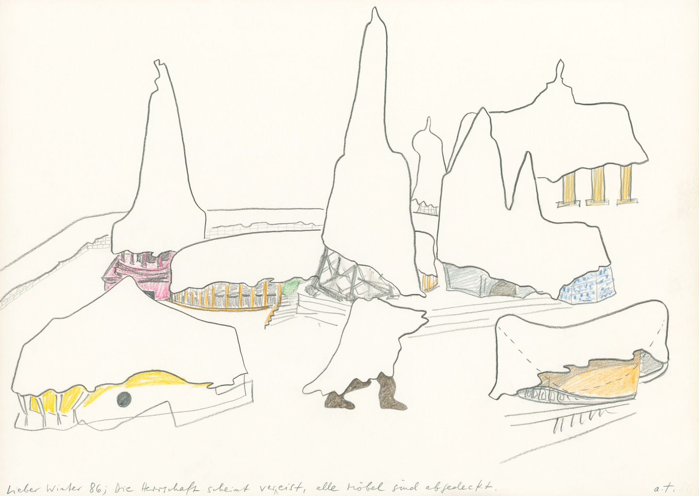 Andrea Tippel | Lieber Winter 86 | Pencil and colored pencil on paper | 30.5 x 43 cm | 1986 | boa-basedonart