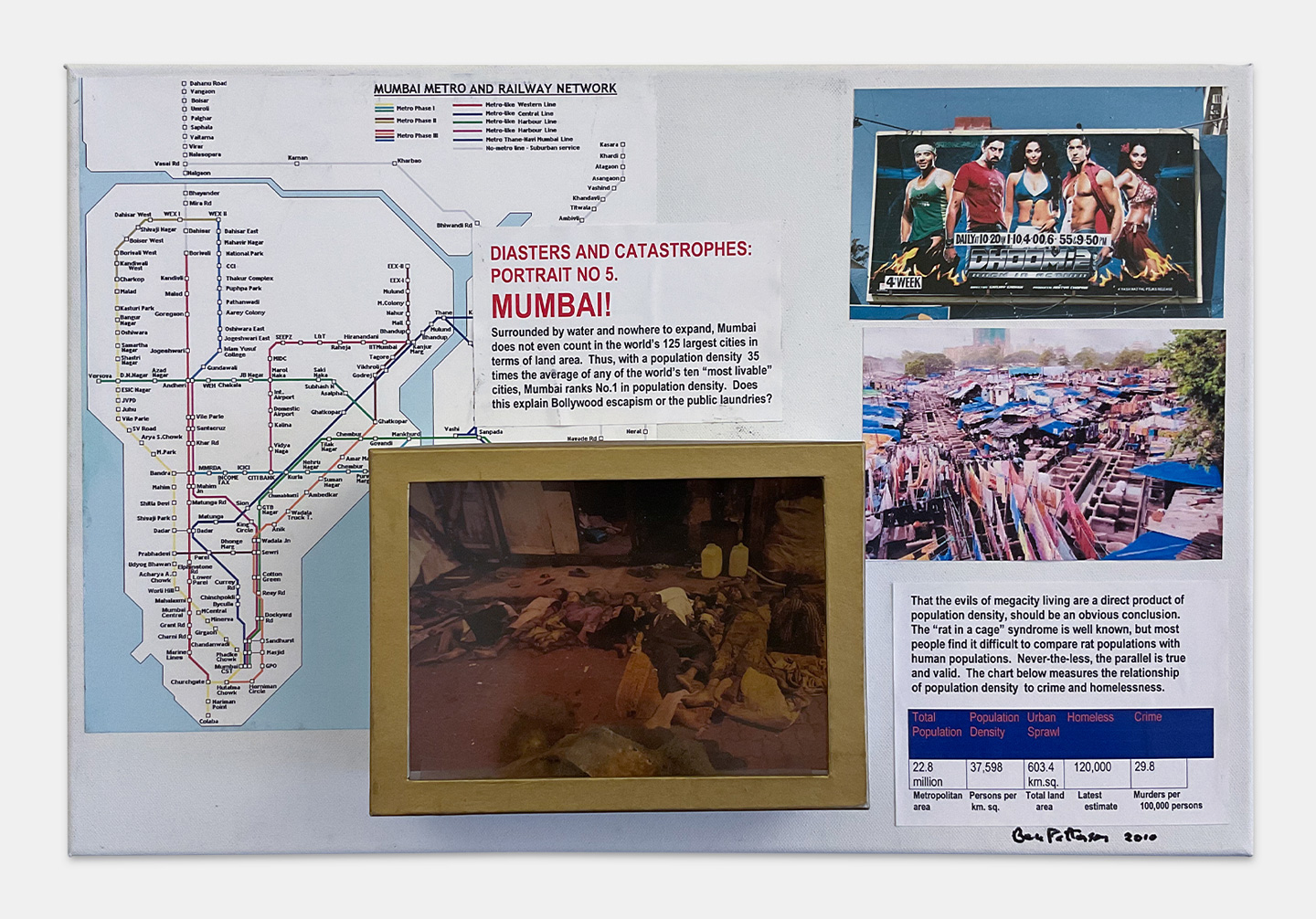 Ben Patterson | Diasters and Catastrophes - Mumbai NO 5 | Collage on Canvas | 39.5 x 60 x 8 cm | 2010 | Estate of Benjamin Patterson | boa-basedonart