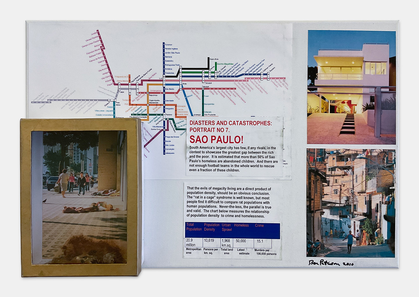 Ben Patterson | Diasters and Catastrophes - Sao Paulo NO 7 | Collage on Canvas | 39.5 x 60 x 8 cm | 2010 | Estate of Benjamin Patterson | boa-basedonart