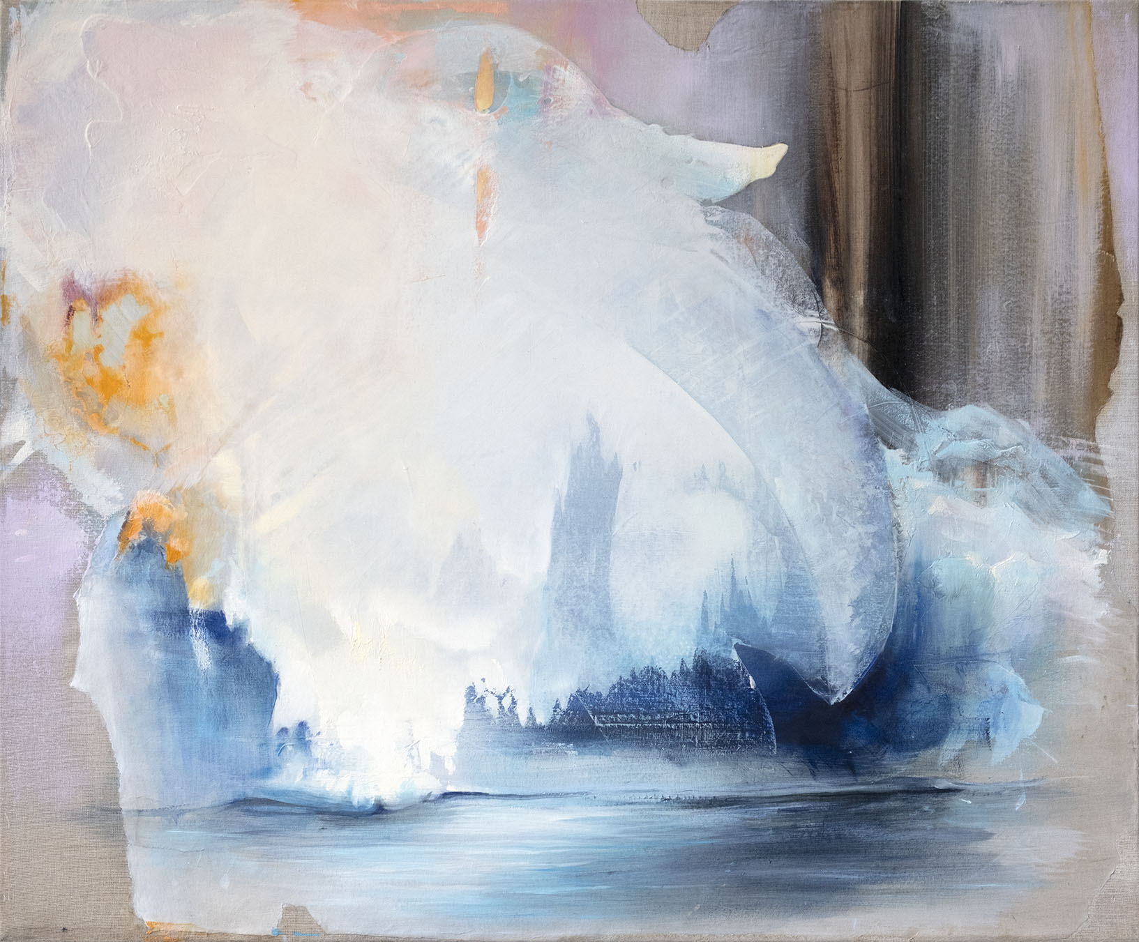 Angelika Trojnarski | The Slide | Paper, oil, spray paint and soot on linen | 70 x 85 cm | 2025 | Photo Angelika J. Trojnarski | boa-basedonart